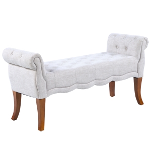 HOMCOM Traditional Style Entryway Bed End Shoe Bench with Button Tufted and Rounded Arm for Living Room - Light Grey