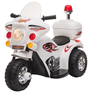 Aosom Ride-on Electric Motorcycle for Kids with Music & Horn Buttons, Stable 3-Wheel Design, & Rear Storage Space - White
