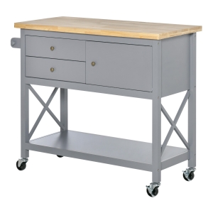 HOMCOM Utility Kitchen Cart Rolling Kitchen Island Storage Trolley with Rubberwood Top