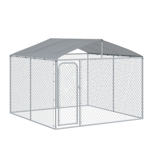 PawHut 10' x 10' x 6' Outdoor Dog Enclosures Chain Link Box Metal Dog Crate House with Cover