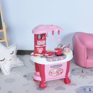 Qaba Kids Kitchen Play Set Children Role Play Game Toy with Light & Sound Function