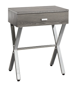 Monarch 22" Modern Storage Drawer Chrome Metal X-Frame Accent Nightstand Side End Table - Dark Taupe Wood Grain-Look Finish