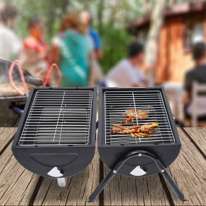 Outsunny Tabletop Portable Charcoal Grill Outdoor Folding Barbecue Grill BBQ Heat Smoker Grilling