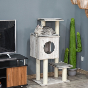 PawHut Plush Cat Tree Tower Activity Center with Scratching Posts Condo Perch Cushion