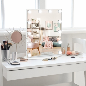 HOMCOM Vanity Mirror with Lights, Hollywood Lighted Makeup Mirror with 12 Dimmable LED Bulbs, 3 Color Lighting Modes, Touch Control Design for Cosmetic Dressing Table, White