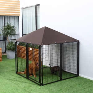 PawHut Lockable Dog House Kennel with Water-resistant Roof for Small and Medium Sized Pets, 4.6' x 4.6' x 5'