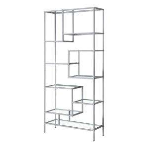 Monarch 72" Contemporary Open Concept Multi-Tier Bookshelf - Tempered Glass / Silver Metal