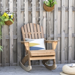 Outsunny Adirondack Rocking Chair with Slatted Design and Oversize Back, Lounger for Porch, Poolside, Garden,Teak