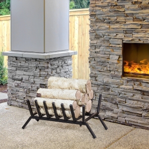 Outsunny 24" Firewood Log Rack Fireplace Log Holder Stylish Wood Storage Basket Carrier, for Outdoor and Indoor Use, Black