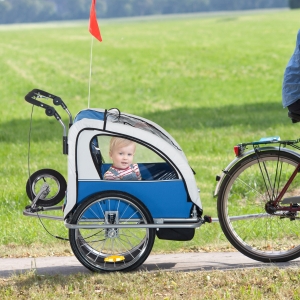 Aosom 2-in-1 Foldable Double Baby Bike Trailer Child Carrier Stroller, Blue