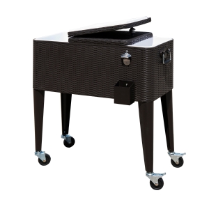 Outsunny 80 Quart Stainless Steel Outdoor Patio Rolling Cooler Cart - Dark Brown