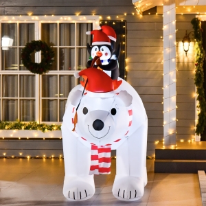 HOMCOM 7ft Christmas Decoration with Polar Bear and Two Penguins Inflatable Santa Decor Easy Set-Up Blow UP Decoration for Holiday Yard