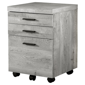 Monarch Contemporary Rustic Reclaimed Wood-look 3 Drawer Filing Cabinet with Castors - Grey