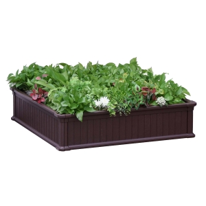 Outsunny 4' x 4' x 1' Garden Raised Bed w/ Strong Material, Planter Box for Vegetables, Flower, Great for Lawn, Yard - Brown