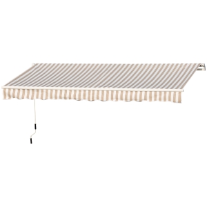 Outsunny 13' x 8' Manual Retractable Sun Shade Patio Awning with Durable Design & Adjustable Length Canopy - Beige Stripes