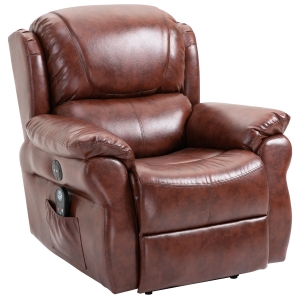 HOMCOM Power Massage Electric Reclining Sofa Chair with Heat, Remote Control, 8 Massaging Points and Extended Footrest, PU Leather Material, Brown