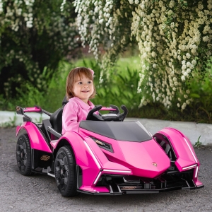 Aosom Kids Ride On Sports Car, 12V Battery Powered Electric Toy w/Parent Remote Control, Bluetooth, Horn, Music & LED Headlights Taillights for 3-6 Years Old Pink