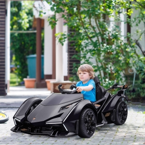 Aosom Kids Ride On Sports Car, 12V Battery Powered Electric Toy w/Parent Remote Control, Bluetooth, Horn, Music & LED Headlights Taillights for 3-6 Years Old Black