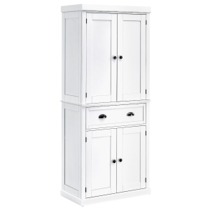 HOMCOM 72" Traditional Freestanding Kitchen Pantry Cupboard with 2 Cabinet, Drawer and Adjustable Shelves, White