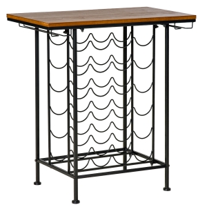 HOMCOM 24-Bottle Rustic Wine Rack Table Storage Organizer w/ Glass Stemware Holders