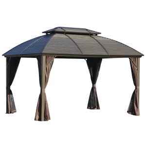 Outsunny 12' x 10' Heavy Duty Gazebo Outdoor Pavilion w/ Double Roof and Sidewalls