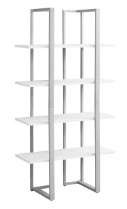 Monarch 60" Contemporary Chic Open Concept 4 Shelf Bookshelf - White Laminate / Silver Metal