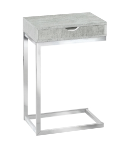 Monarch 25" Contemporary Polished Chrome Metal Frame C-Shaped Side Accent Table with Storage Drawer - Grey Cement-Look Finish