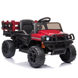 Aosom 12V Ride-on Truck Kids Car Pickup Toy with Parent Remote Control and Trailer, MP3/USB Input for Music - Red