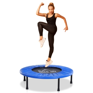 Soozier Φ38” Foldable Mini Fitness Trampoline Home Gym Yoga Exercise Rebounder Indoor Outdoor Jumper with Safety Pad, Blue/Black