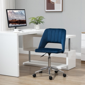 Vinsetto Mid Back Office Chair Velvet Fabric Swivel Scallop Shape Computer Desk Chair, Blue