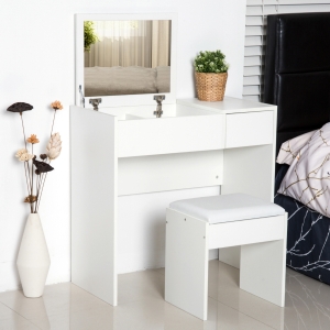 HOMCOM Mirrored Vanity Set Dresser Table Stool Set Flip Top Bedroom White