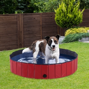 PawHut φ47.2” Folding Dog Bath Pool Pet Swimming Pool Puppy Bathing Tub Pet Supplies Red