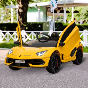 Aosom Compatible 12V Battery-powered Kids Electric Ride On Car Toy with Parental Remote Control Music Lights Bluetooth Suspension Wheels for 3-8 Years Old Yellow