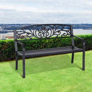 Outsunny Patio Park Garden Bench Porch Path Chair Outdoor Lawn Garden Black 2 Seat