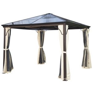 Outsunny 10' x 10' Metal Gazebo, Steel and Polycarbonate Hardtop Canopy Cover with Mesh Net Curtains