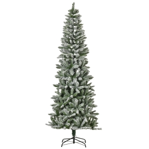 HOMCOM 7.5ft Artificial White Flocked Christmas Tree Pencil Tree for Holiday Home Décor