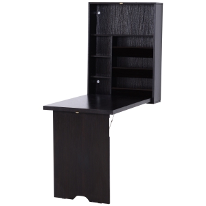 HomCom Wooden Fold Out Convertible Wall Mount Desk - Espresso Brown