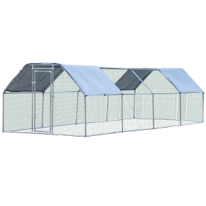 PawHut 24' Walk-in Chicken Coop, Galvanized Metal Hen House, Large Rabbit Hutch with Cover