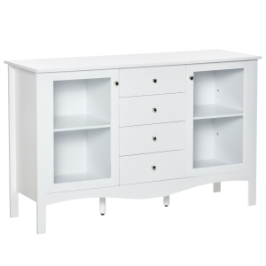 HOMCOM Modern Sideboard, Serving Buffet Cabinet, Cupboard with Glass Doors, Drawers and Adjustable Shelves for Living Room, White