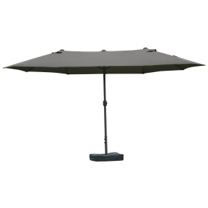 Outsunny 15' Steel Rectangular Outdoor Double Sided Market Patio Umbrella with UV Sun Protection & Easy Crank - Dark Gray