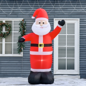 HOMCOM 8ft Tall Christmas Inflatable Santa Claus Say Hi, Built-in LED Lighted for Home Indoor Outdoor Garden Lawn Decoration Party Prop
