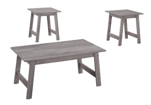 Monarch 3 Piece Modern Minimalist Wood-Look Coffee Table / Two Matching End Tables Set - Grey