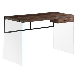 Monarch 48" Modern Minimalist Reclaimed Wood-look Top Glass Sides Computer Desk - Brown