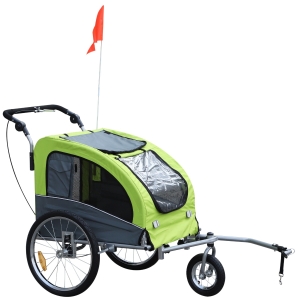 Aosom Dog Bike Trailer 2-In-1 Pet Stroller with Canopy and Storage Pockets, Green