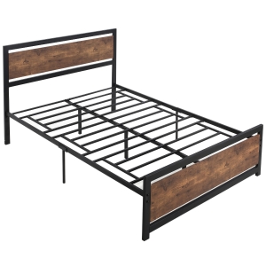 HOMCOM Full Platform Bed Frame with Headboard & Footboard, Strong Metal Slat Support Full Bed Frame w/ Underbed Storage Space, No Box Spring Needed, 56.75''x76.75''x40.5''