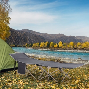 Outsunny Wide Folding Camping Cot Single Person Portable Outdoor Military Sleeping Bed Grey