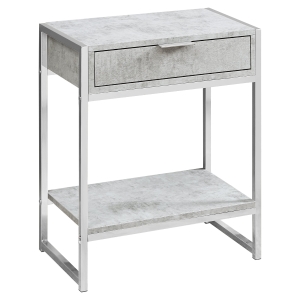 Monarch 24" Contemporary End Table Night Stand with Large Storage Drawer and Open Bottom Shelf - Grey Cement-Look / Chrome Frame