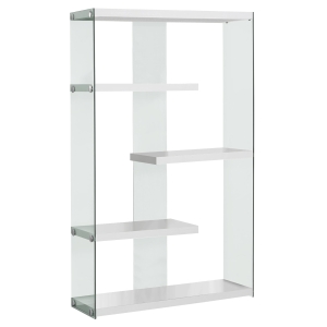 Monarch 59" Modern 4-Zig Zag Shelf Tempered Glass Base Display Bookcase - Glossy White Finish