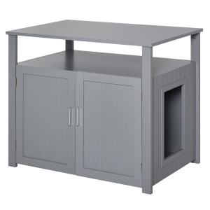 PawHut Inside Tabletop Side Table Cat Box Fixture w/ Magnetic Closing Door Grey