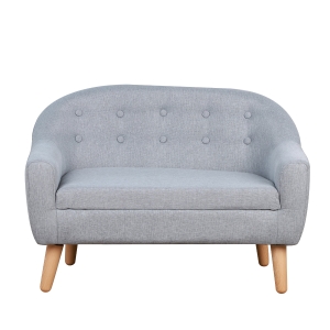Qaba 2-Seat Linen Fabric and Wooden Frame Sofa for Kids and Toddlers Ages 3-6, 11" High Seat - Grey
